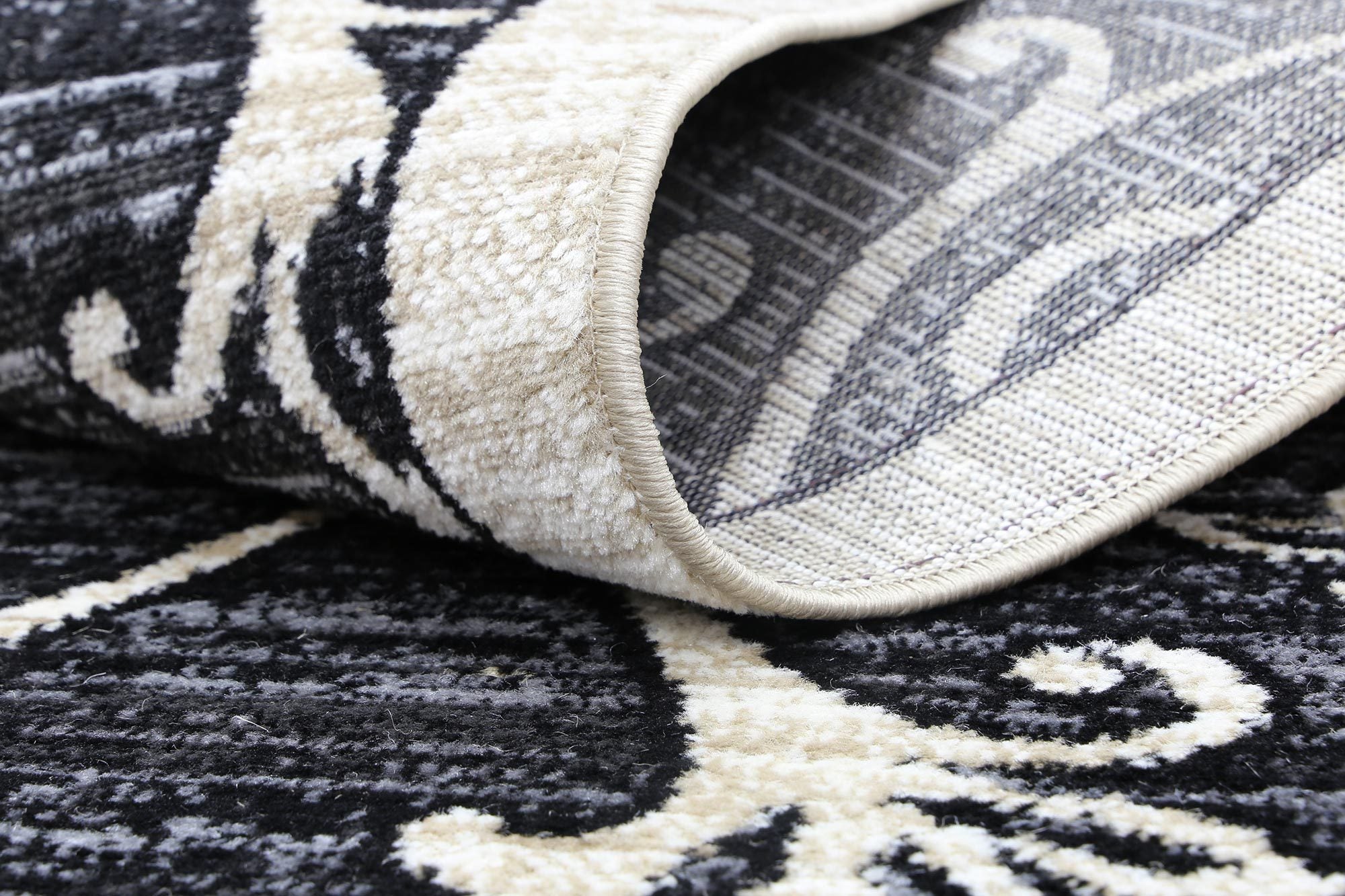 Arya Grey and Beige Ikat Abstract Vines Rug - Floorsome - Traditional - ARYA2006095BLAC - Traditional