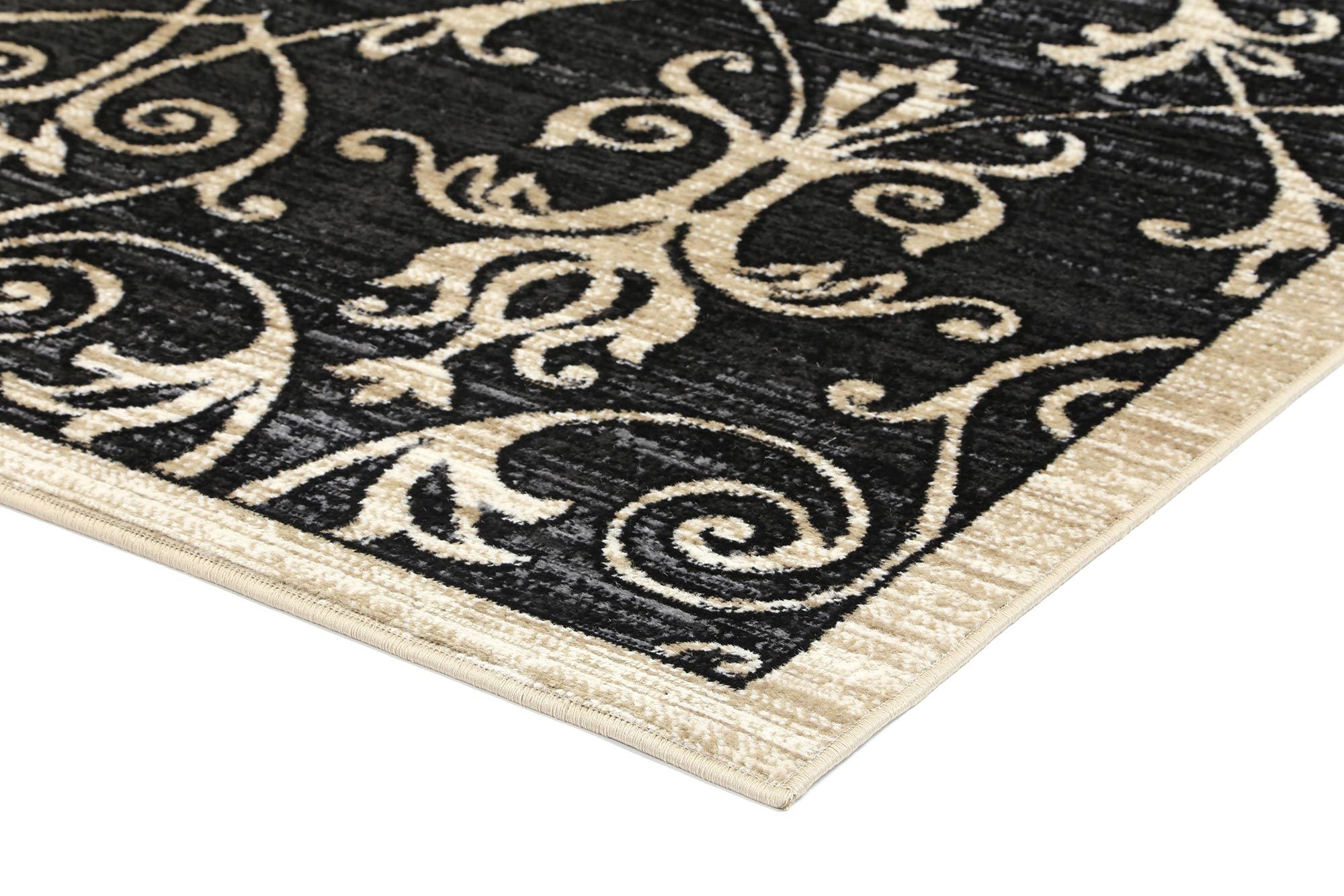 Arya Grey and Beige Ikat Abstract Vines Rug - Floorsome - Traditional - ARYA2006095BLAC - Traditional