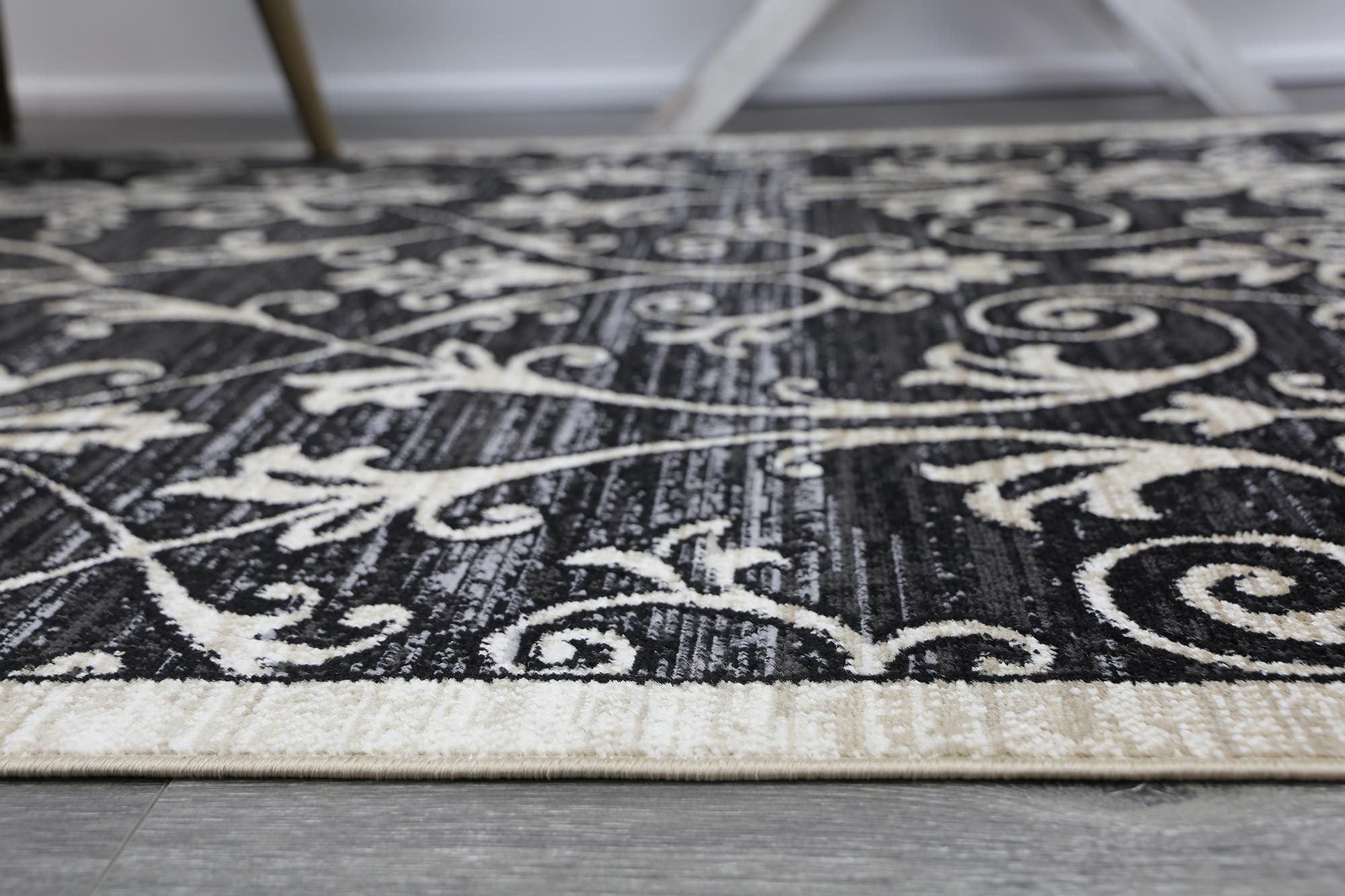 Arya Grey and Beige Ikat Abstract Vines Rug - Floorsome - Traditional - ARYA2006095BLAC - Traditional