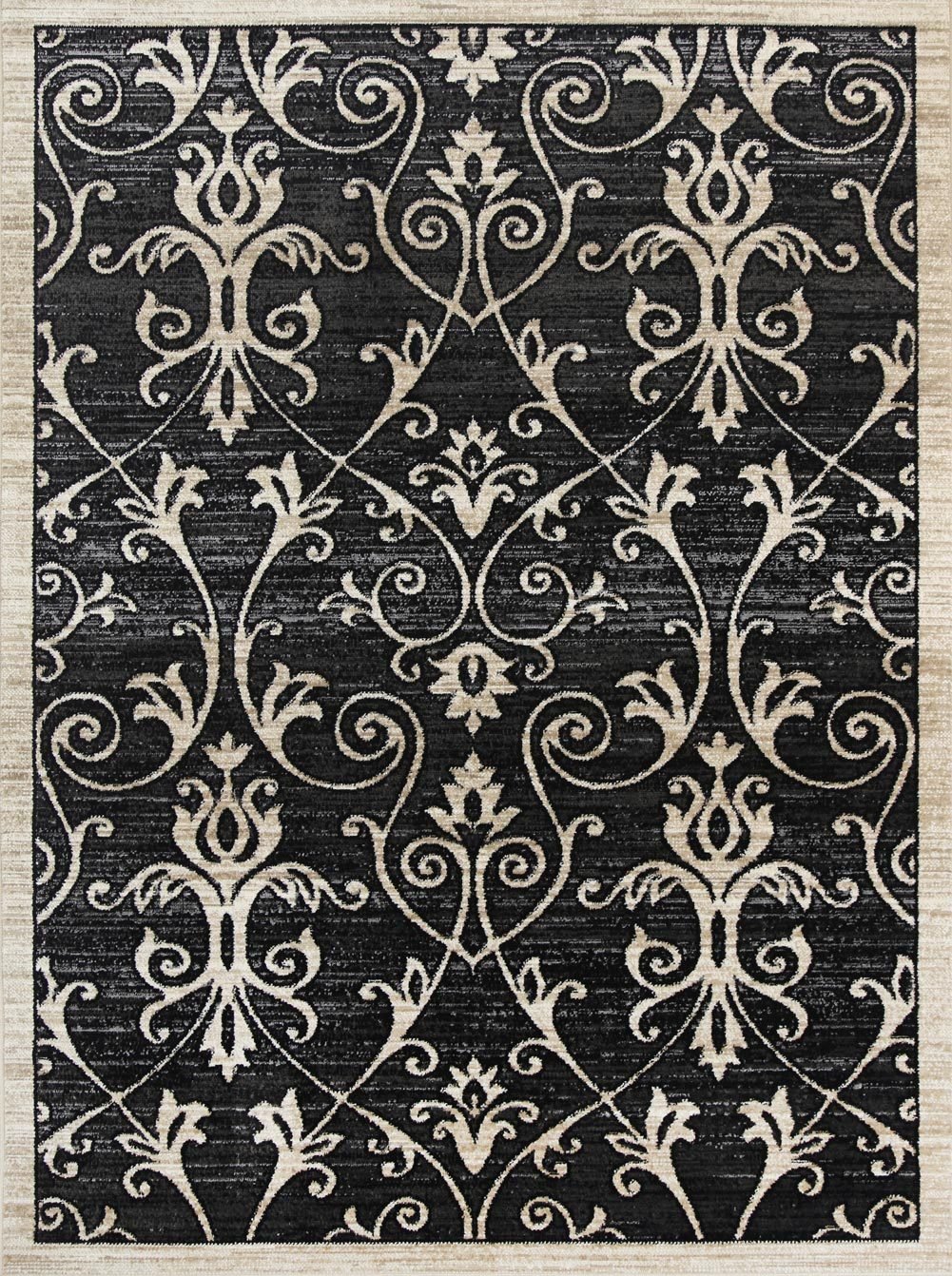 Arya Grey and Beige Ikat Abstract Vines Rug - Floorsome - Traditional - ARYA2006095BLAC - Traditional