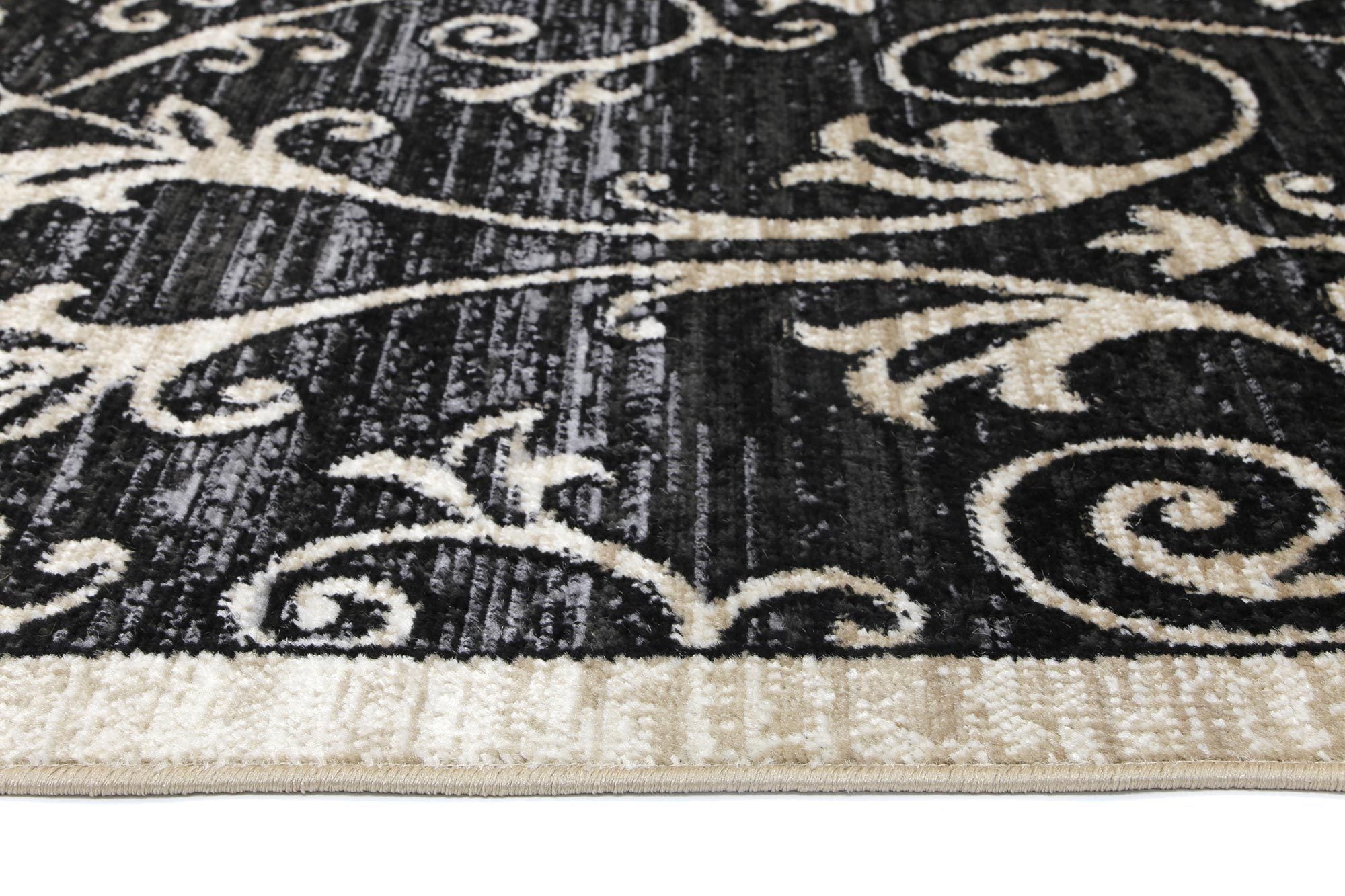 Arya Grey and Beige Ikat Abstract Vines Rug - Floorsome - Traditional - ARYA2006095BLAC - Traditional