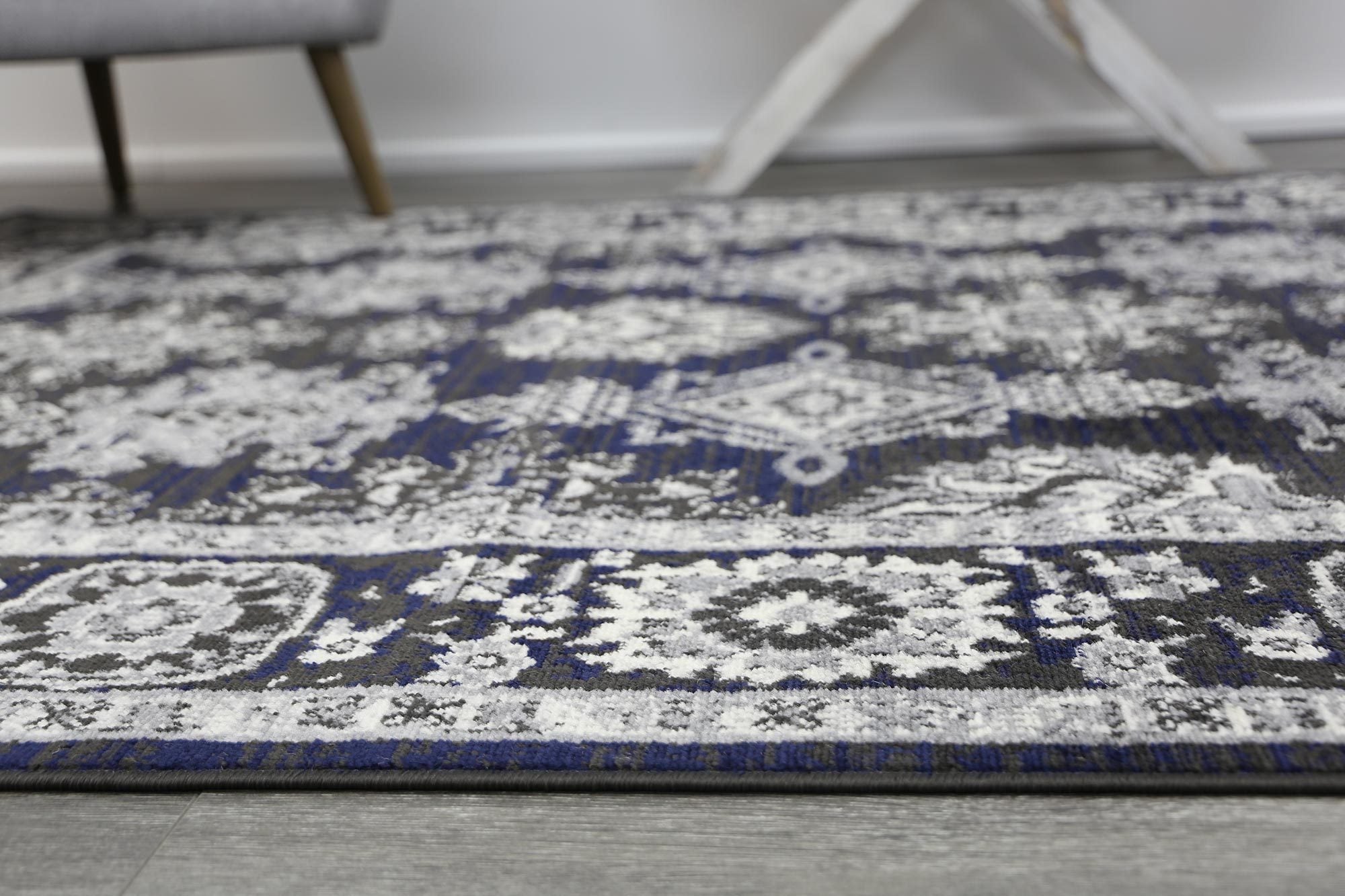 Arya Navy Blue and Grey Ziegler Traditional Ikat Rug - Floorsome - Traditional - ARYA2006890NAVY - Traditional