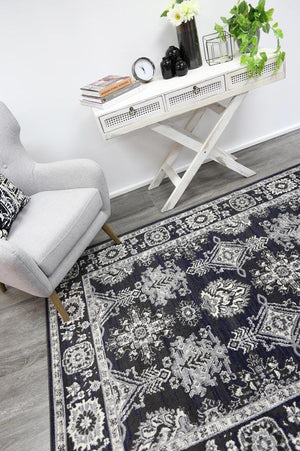 Arya Navy Blue and Grey Ziegler Traditional Ikat Rug - Floorsome - Traditional