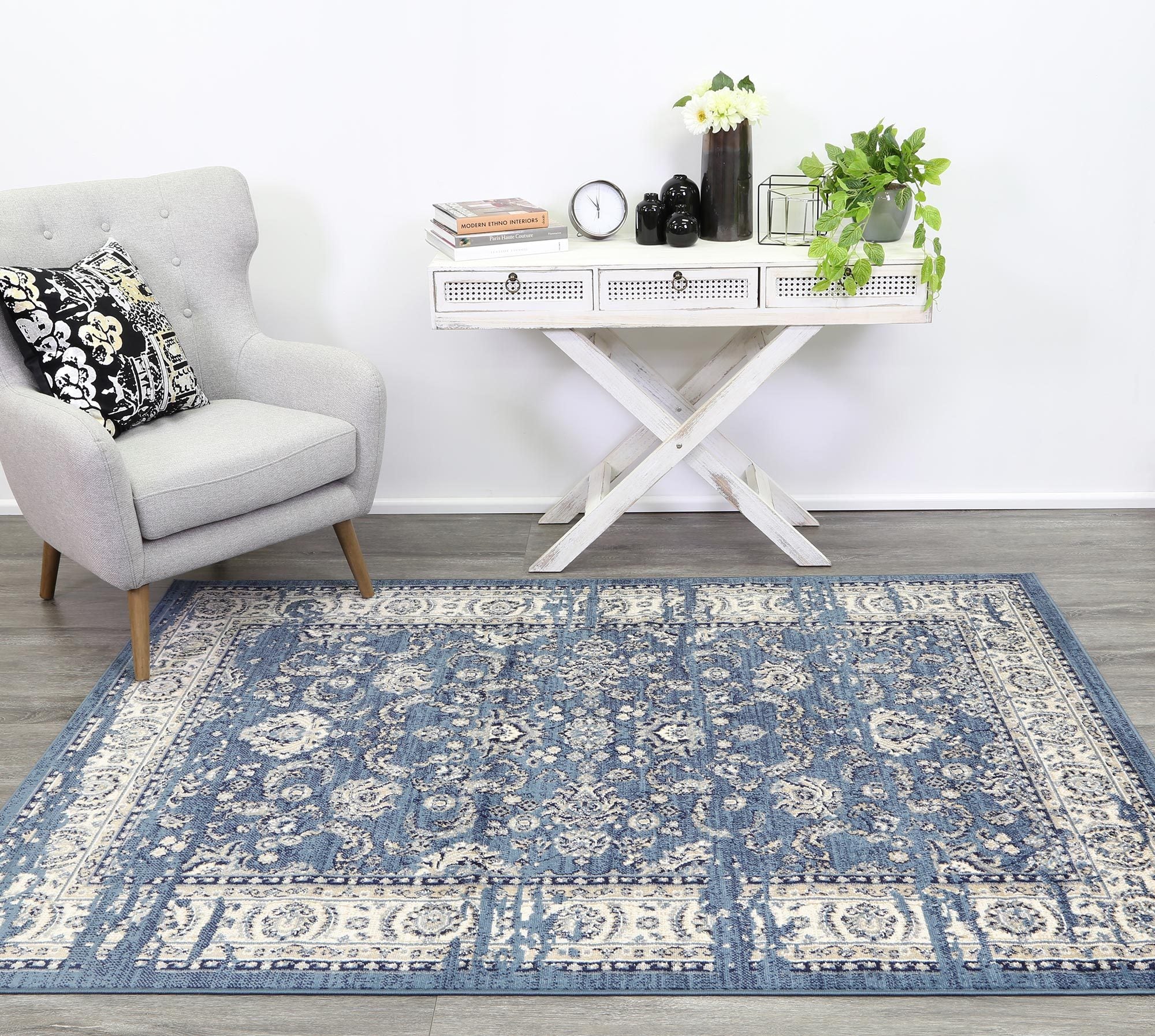 Arya Navy Blue Ziegler Distressed Traditional Ikat Rug - Floorsome - Traditional - ARYA2006408BLUE - Traditional