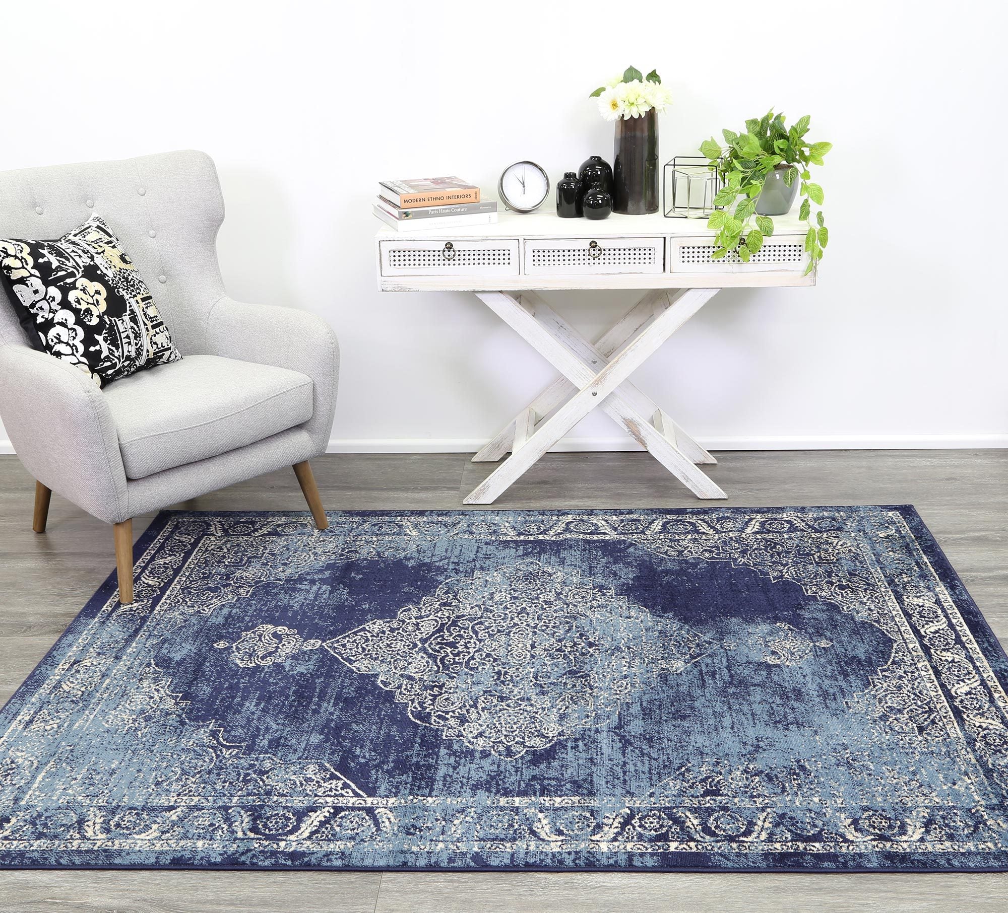 Arya Navy Distressed Contemporary Rug - Floorsome - Traditional - ARYA2006010NAVY - Traditional