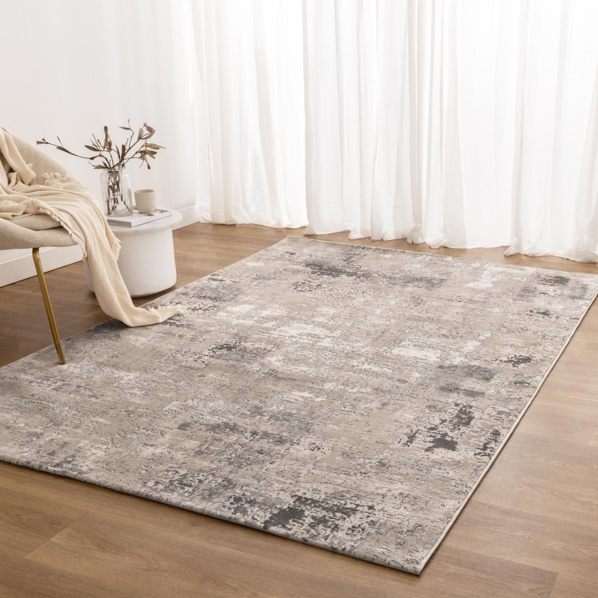Atina Distressed Abstract Beige Grey Rug - Floorsome - Area Rug - ATIN160AT01 - Area Rug
