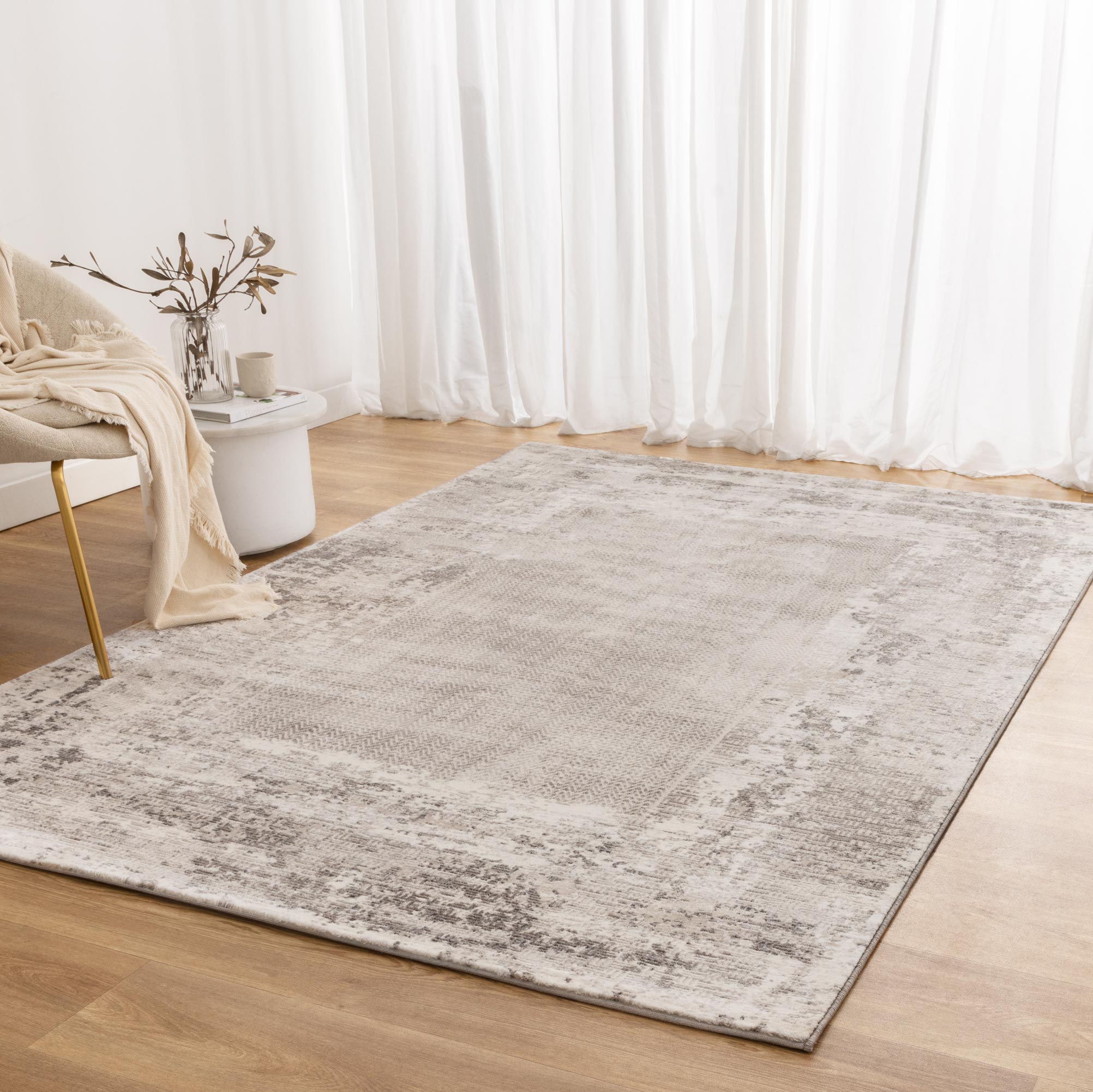 Atina Distressed Border Beige Grey Rug - Floorsome - Area Rug - ATIN160AT04 - Area Rug