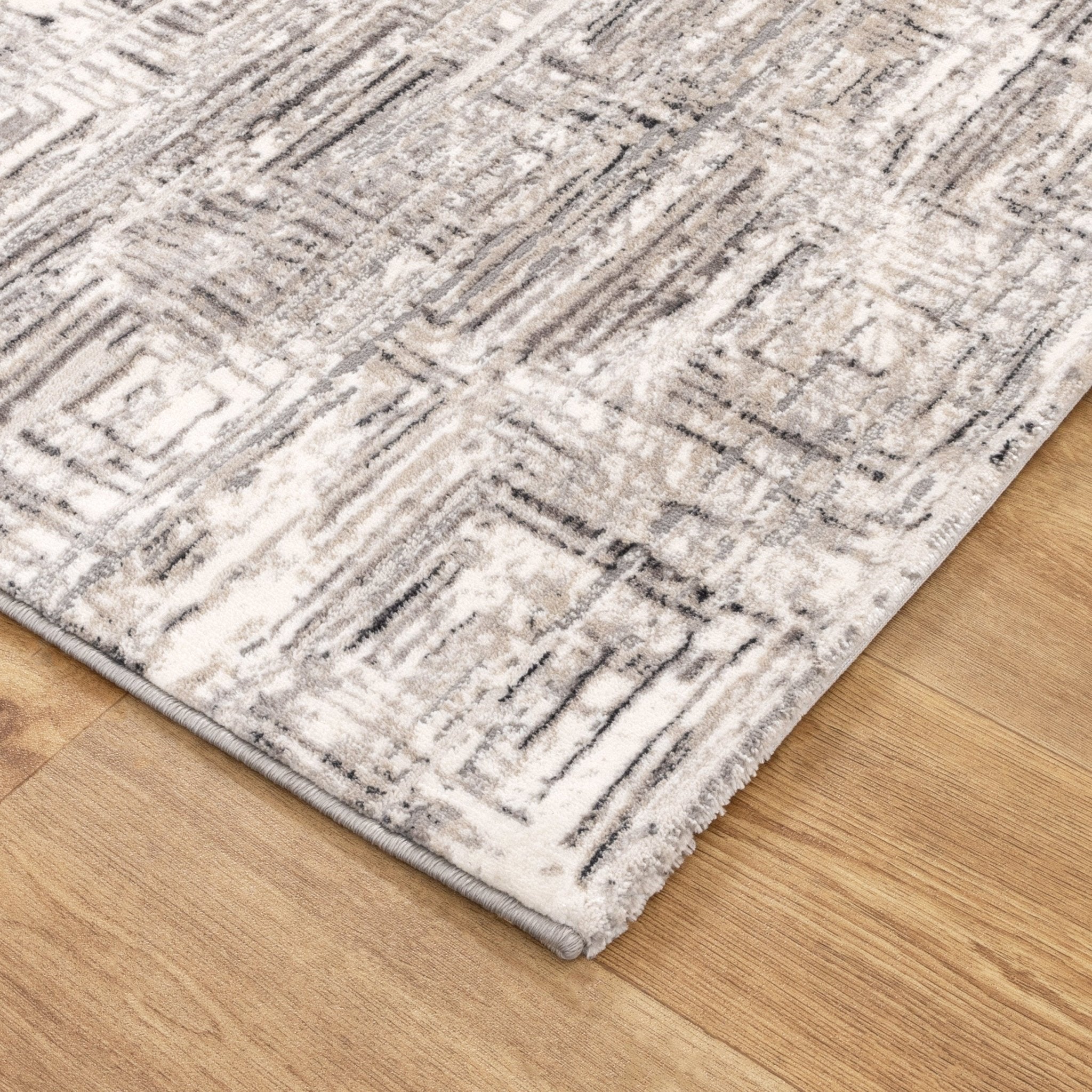 Atina Distressed Geo Squares Grey Rug - Floorsome - Area Rug - ATIN160AT03 - Area Rug