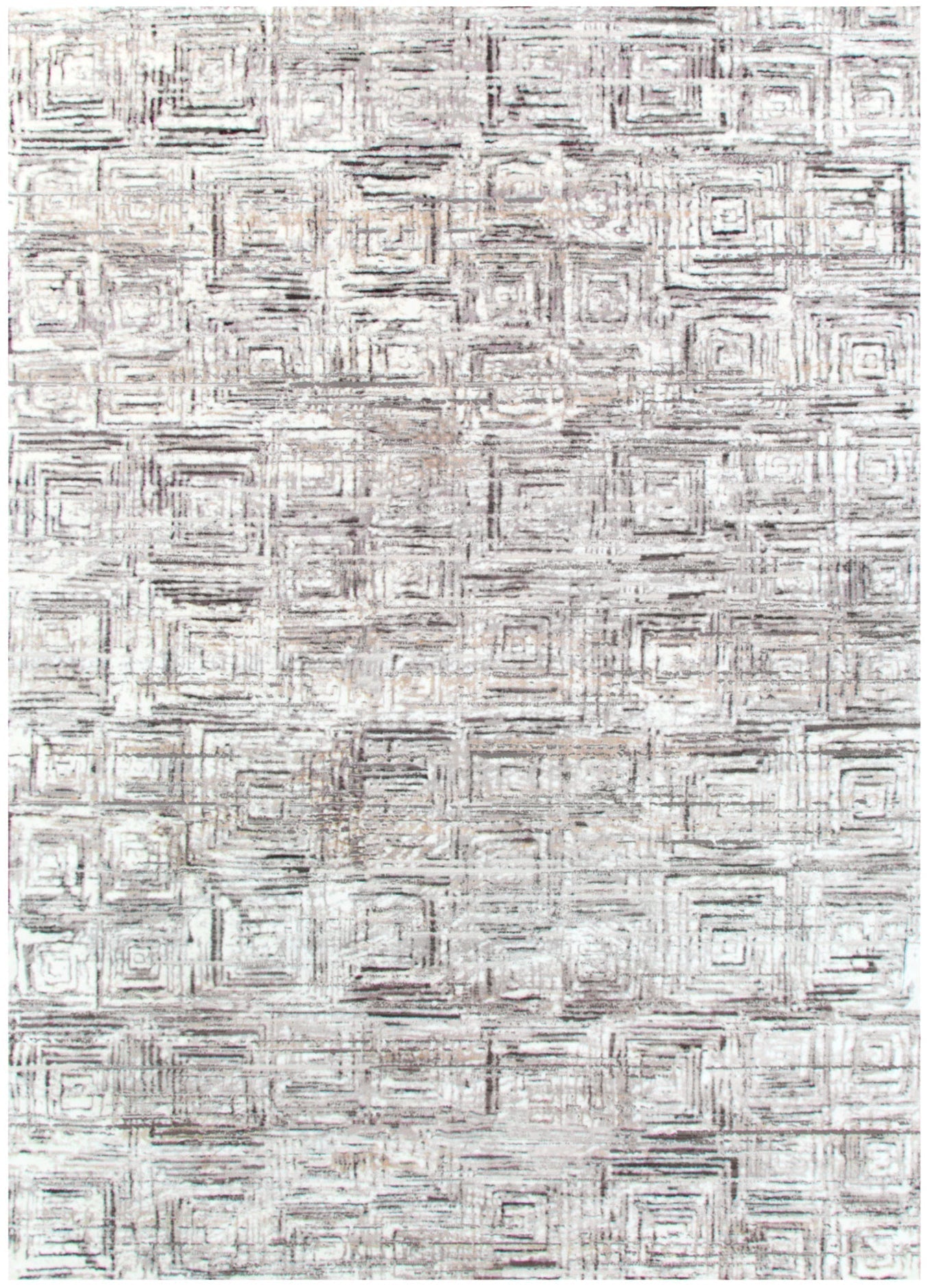 Atina Distressed Geo Squares Grey Rug - Floorsome - Area Rug - ATIN160AT03 - Area Rug