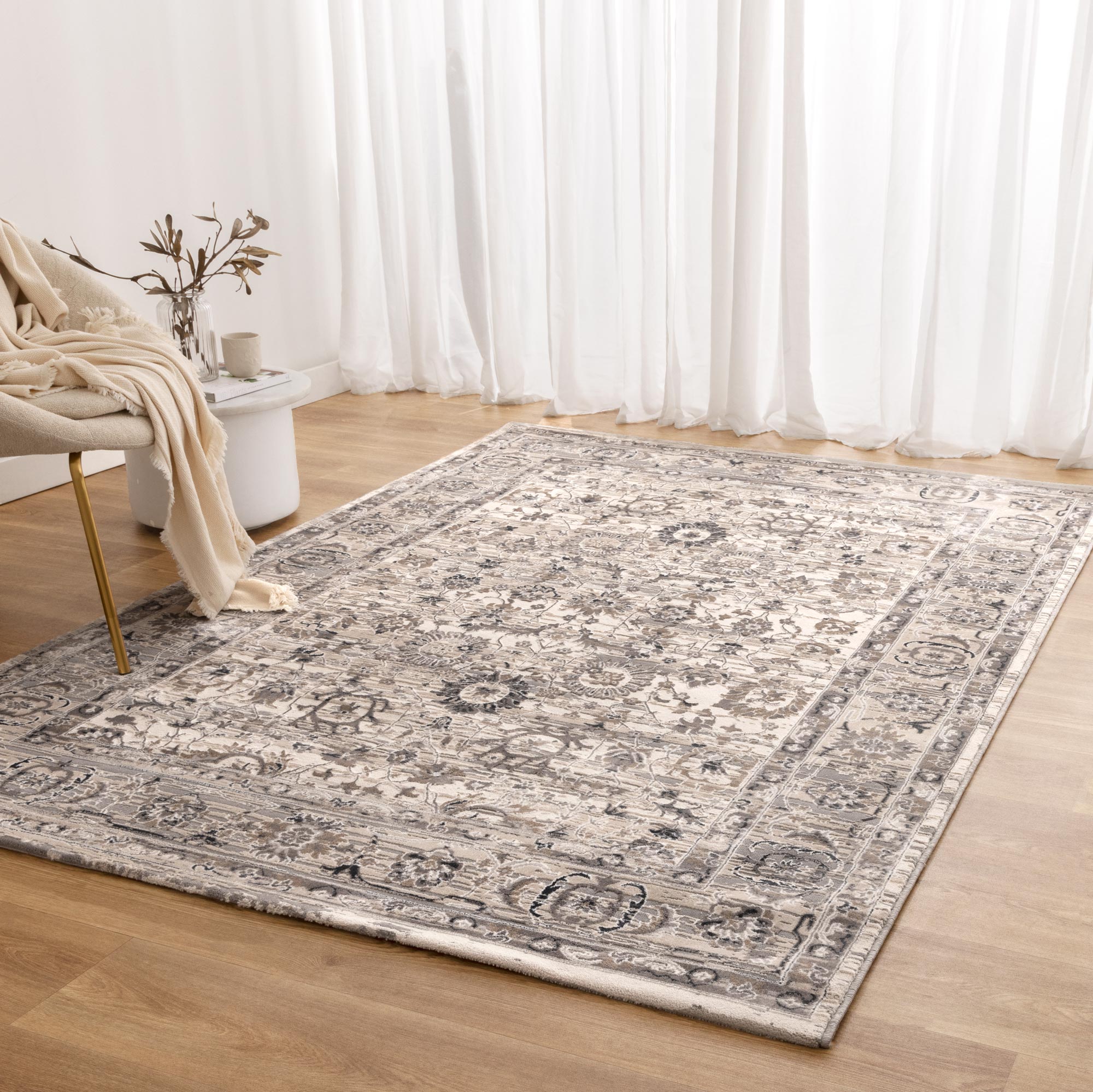 Atina Distressed Transitional Beige Grey Rug - Floorsome - Area Rug - ATIN160AT05 - Area Rug