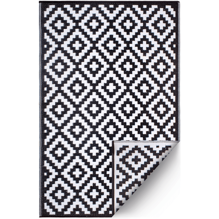 Aztec Black And White Monochrome Recycled Plastic Outdoor Rug - Floorsome - Recycled Plastic Rugs & Mats - PLRAZTBLK120179 - Recycled Plastic Rugs & Mats