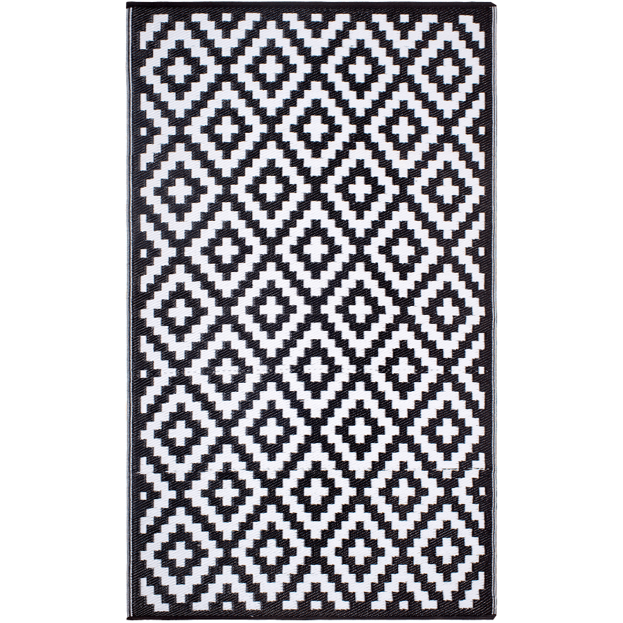 Aztec Black And White Monochrome Recycled Plastic Outdoor Rug - Floorsome - Recycled Plastic Rugs & Mats - PLRAZTBLK120179 - Recycled Plastic Rugs & Mats