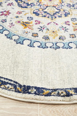 Babil Akkad Bohemian White Round Rug - Floorsome - MODERN