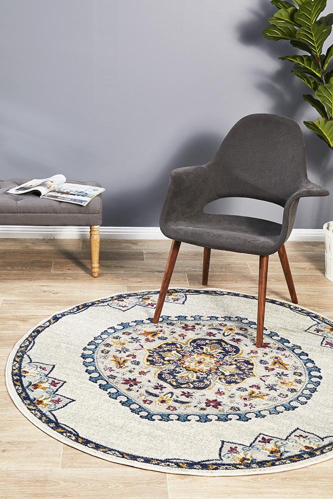 Babil Akkad Bohemian White Round Rug