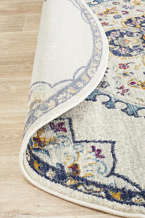 Babil Akkad Bohemian White Round Rug - Floorsome - MODERN