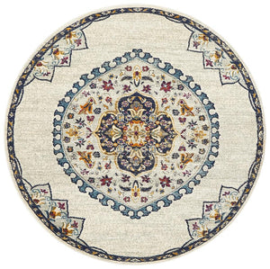 Babil Akkad Bohemian White Round Rug - Floorsome - MODERN