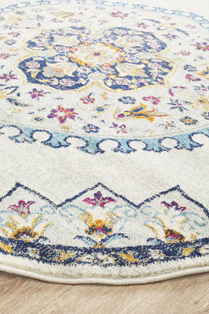 Babil Akkad Bohemian White Round Rug - Floorsome - MODERN
