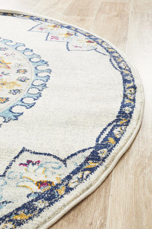 Babil Akkad Bohemian White Round Rug - Floorsome - MODERN