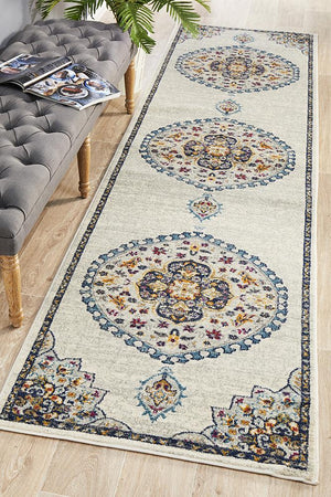 Babil Akkad Bohemian White Runner Rug - Floorsome - MODERN