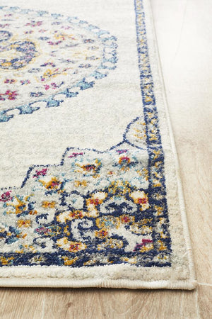 Babil Akkad Bohemian White Runner Rug - Floorsome - MODERN
