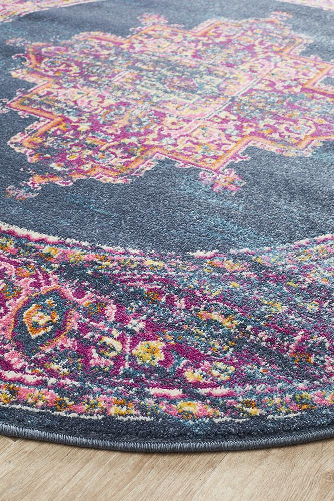 Babil Badra Bohemian Navy Round Rug - Floorsome - MODERN - BLN - 211 - NAVY - 150X150 - MODERN