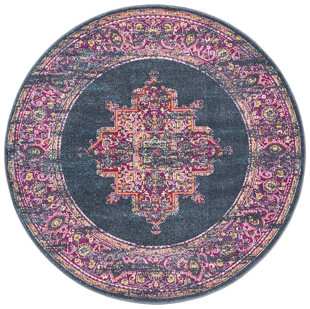 Babil Badra Bohemian Navy Round Rug - Floorsome - MODERN - BLN - 211 - NAVY - 150X150 - MODERN