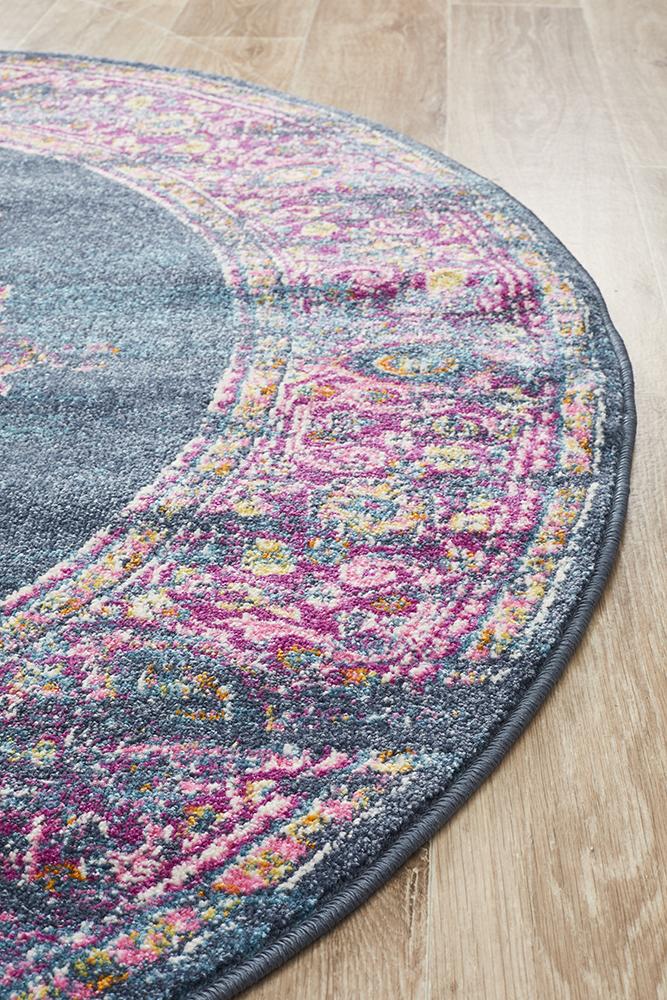 Babil Badra Bohemian Navy Round Rug - Floorsome - MODERN - BLN - 211 - NAVY - 150X150 - MODERN