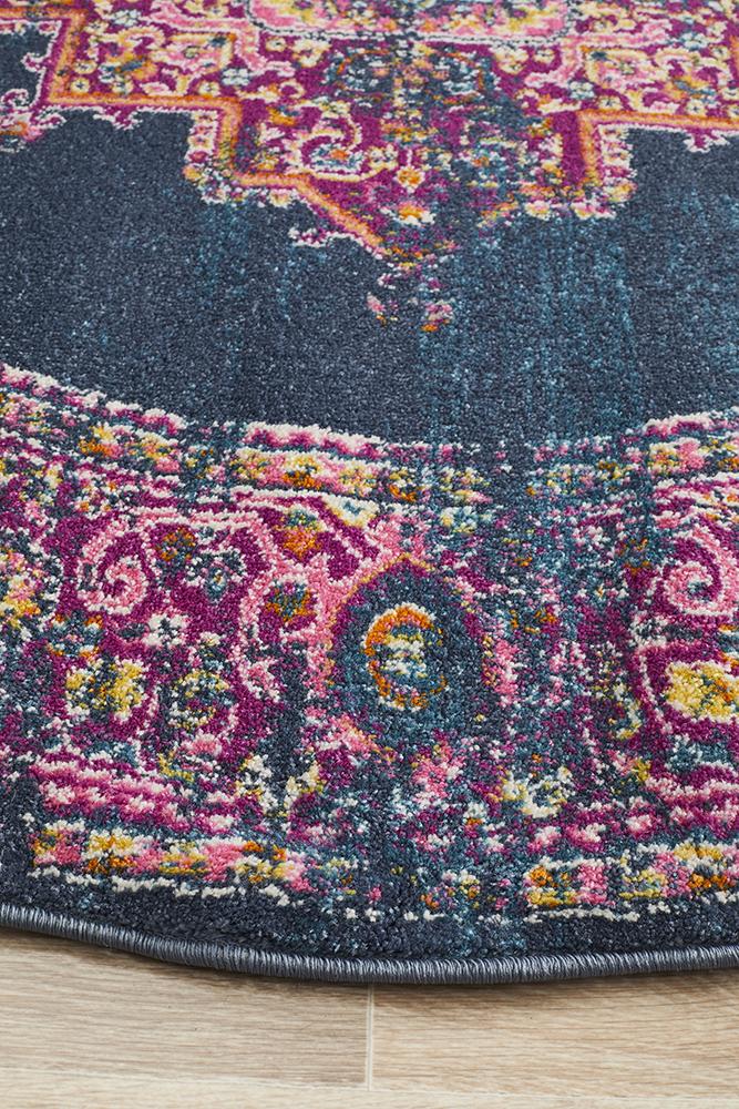 Babil Badra Bohemian Navy Round Rug - Floorsome - MODERN - BLN - 211 - NAVY - 150X150 - MODERN