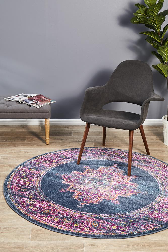 Babil Badra Bohemian Navy Round Rug - Floorsome - MODERN - BLN - 211 - NAVY - 150X150 - MODERN