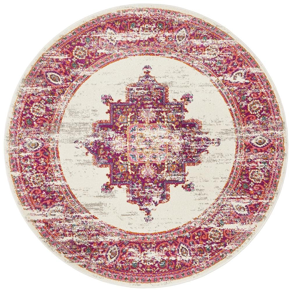 Babil Badra Bohemian Pink Round Rug - Floorsome - MODERN - BLN - 211 - PINK - 150X150 - MODERN