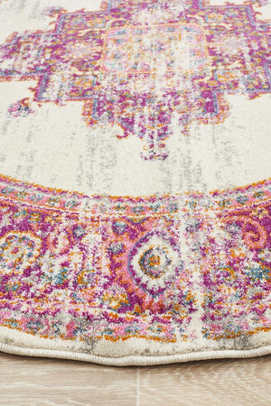 Babil Badra Bohemian Pink Round Rug - Floorsome - MODERN