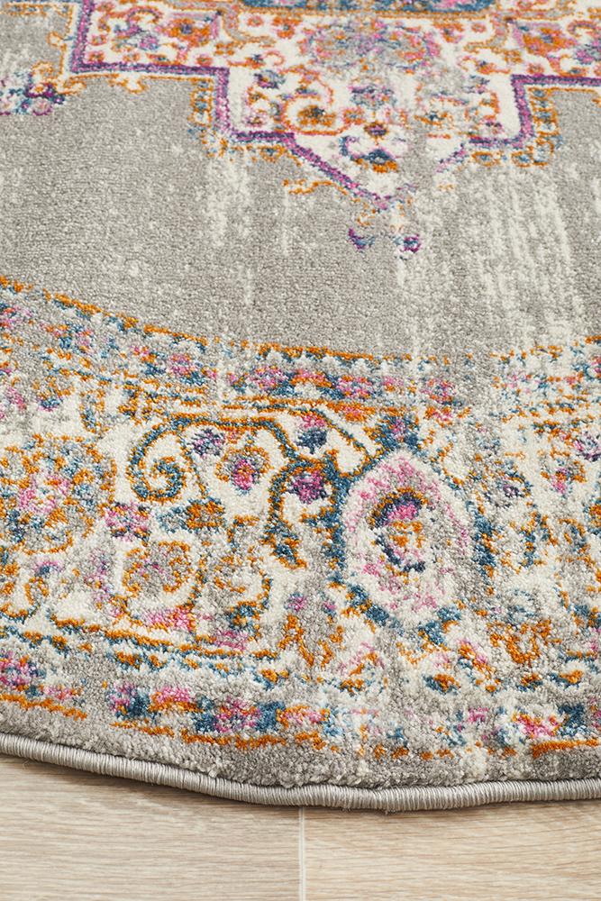 Babil Badra Bohemian Round Rug - Floorsome - MODERN - BLN - 211 - GREY - 150X150 - MODERN