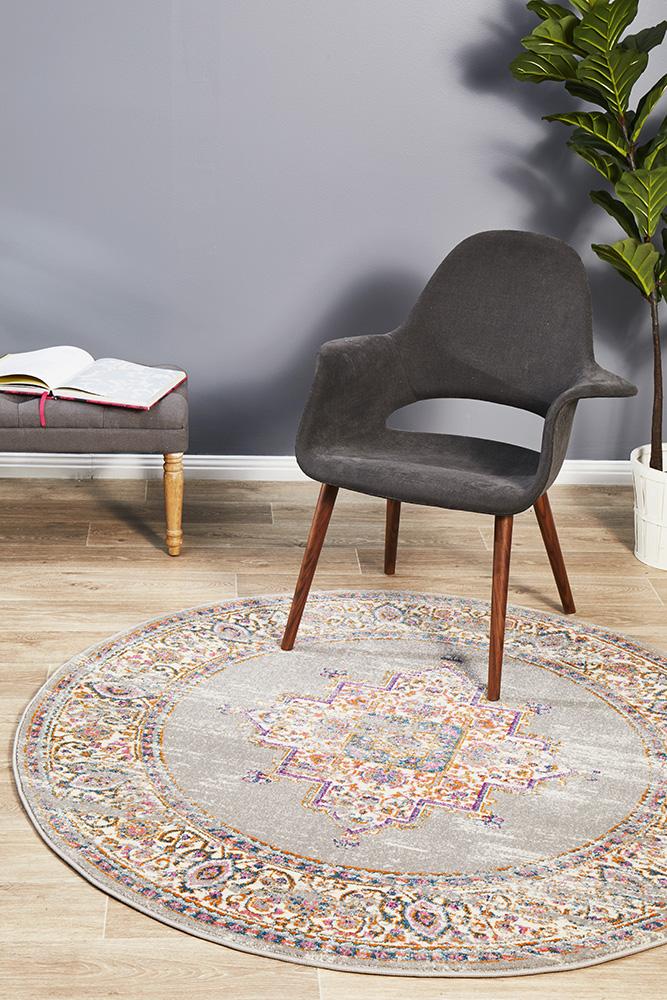 Babil Badra Bohemian Round Rug - Floorsome - MODERN - BLN - 211 - GREY - 150X150 - MODERN