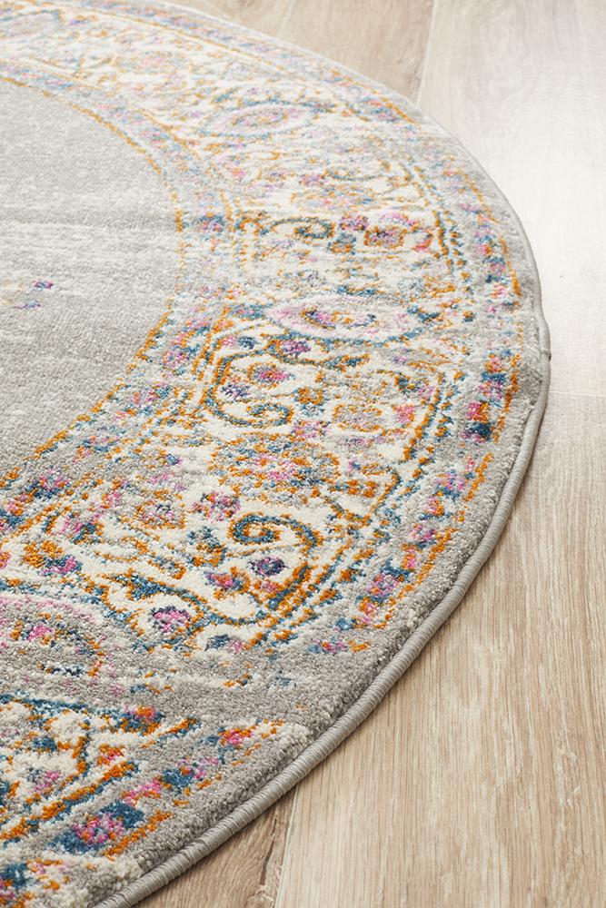 Babil Badra Bohemian Round Rug - Floorsome - MODERN - BLN - 211 - GREY - 150X150 - MODERN