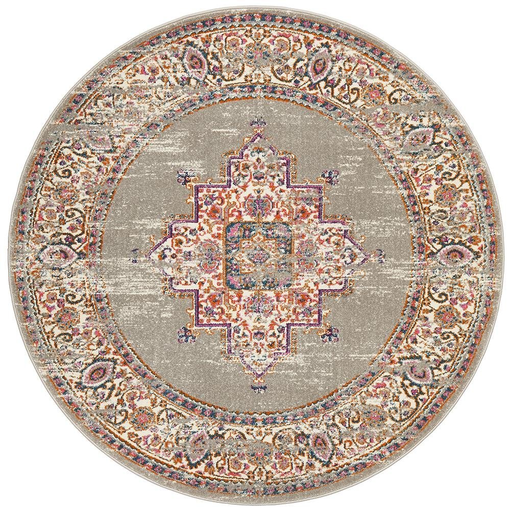 Babil Badra Bohemian Round Rug - Floorsome - MODERN - BLN - 211 - GREY - 150X150 - MODERN