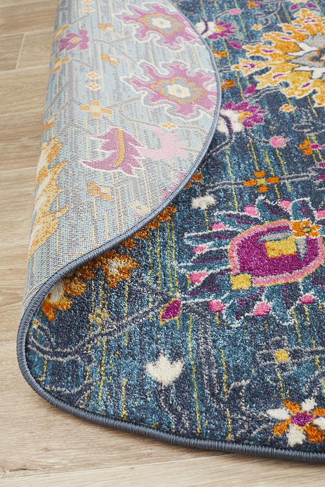 Babil Basra Bohemian Blue Round Rug - Floorsome - MODERN