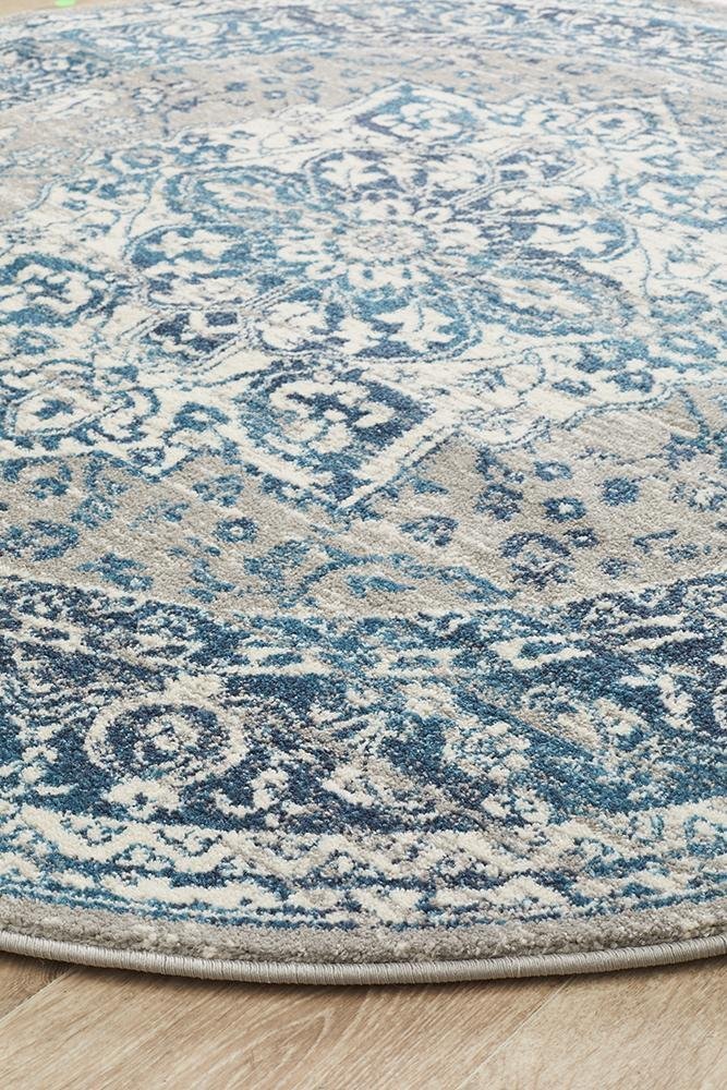 Babil Harran Bohemian Blue Round Rug - Floorsome - MODERN