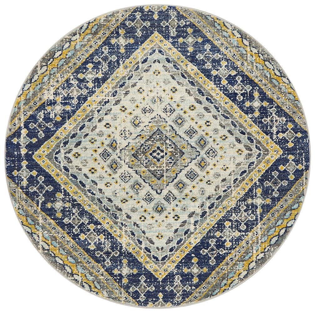 Babil Nimrud Bohemian Round Rug - Floorsome - MODERN - BLN - 203 - NAVY - 150X150 - MODERN