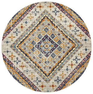 Babil Nimrud Bohemian White Round Rug - Floorsome - MODERN