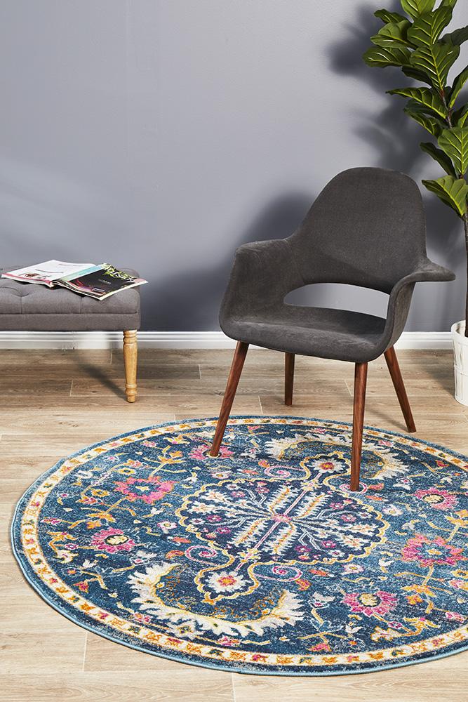 Babil Seleucia Bohemian Navy Round Rug - Floorsome - MODERN - BLN - 209 - NAVY - 150X150 - MODERN