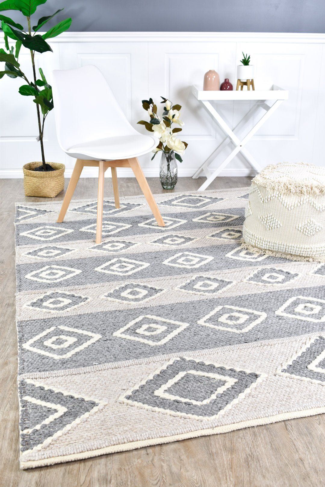 Bengal Grey Handmade Wool and Viscose Rug - Floorsome - FLATWEAVE