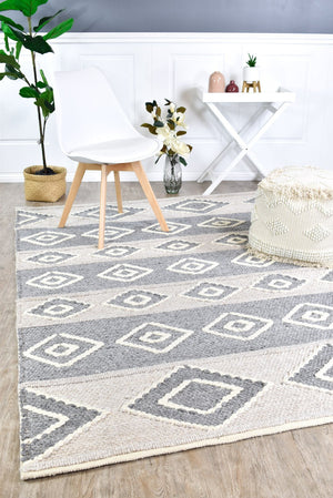 Bengal Grey Handmade Wool and Viscose Rug - Floorsome - FLATWEAVE