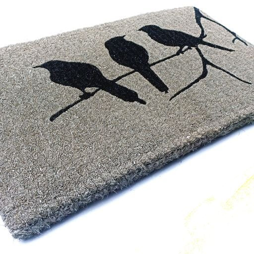 Birds on Branch Black 100% Coir Thick Door Mat - Floorsome - Door Mat - DMBRDBRNBLK4575 - Door Mat