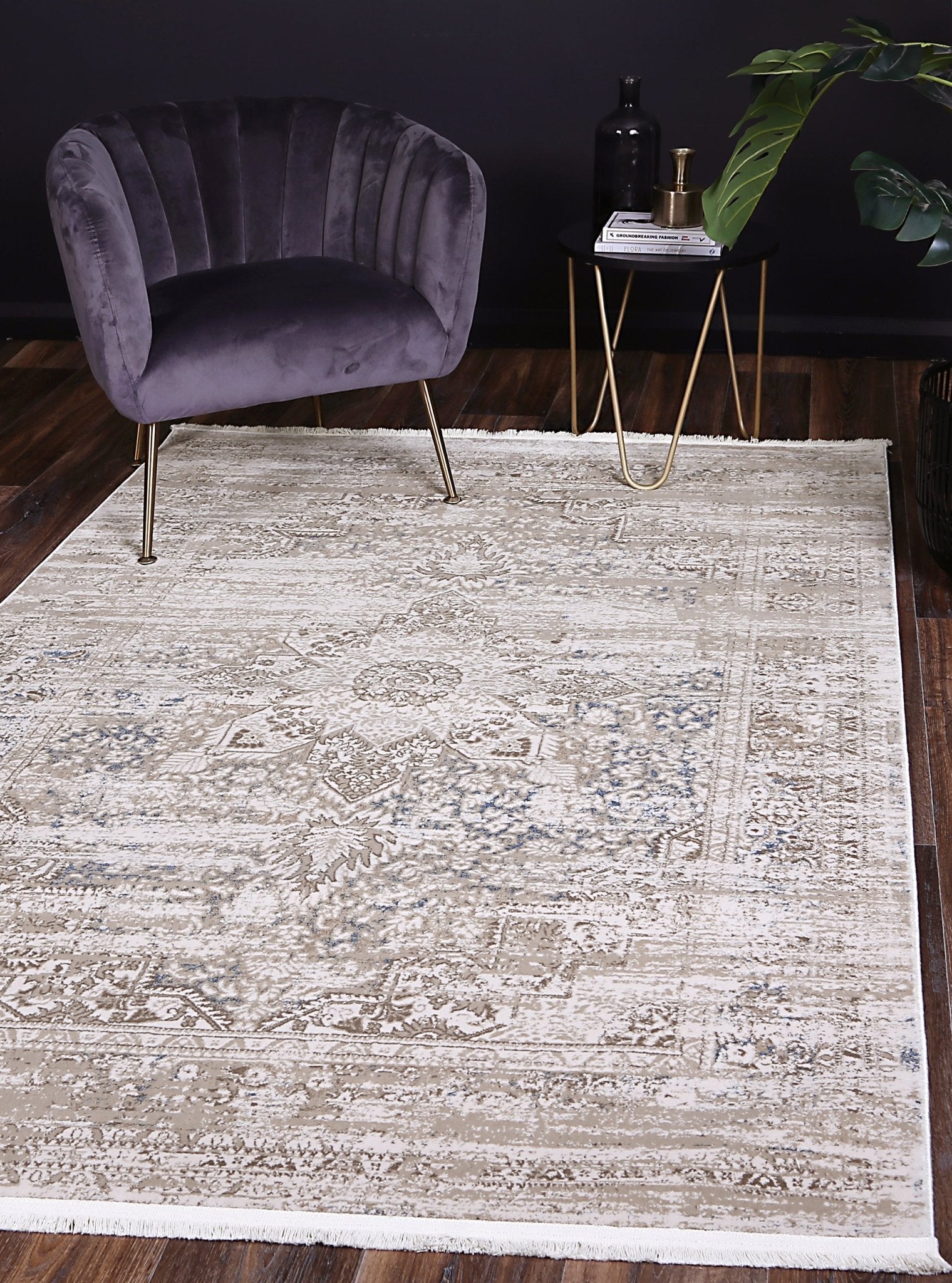 Bohemian Paradise Medalion Beige Blue Rug - Pattern 06 - Floorsome - Rug - BOHE16006BBLU - Rug