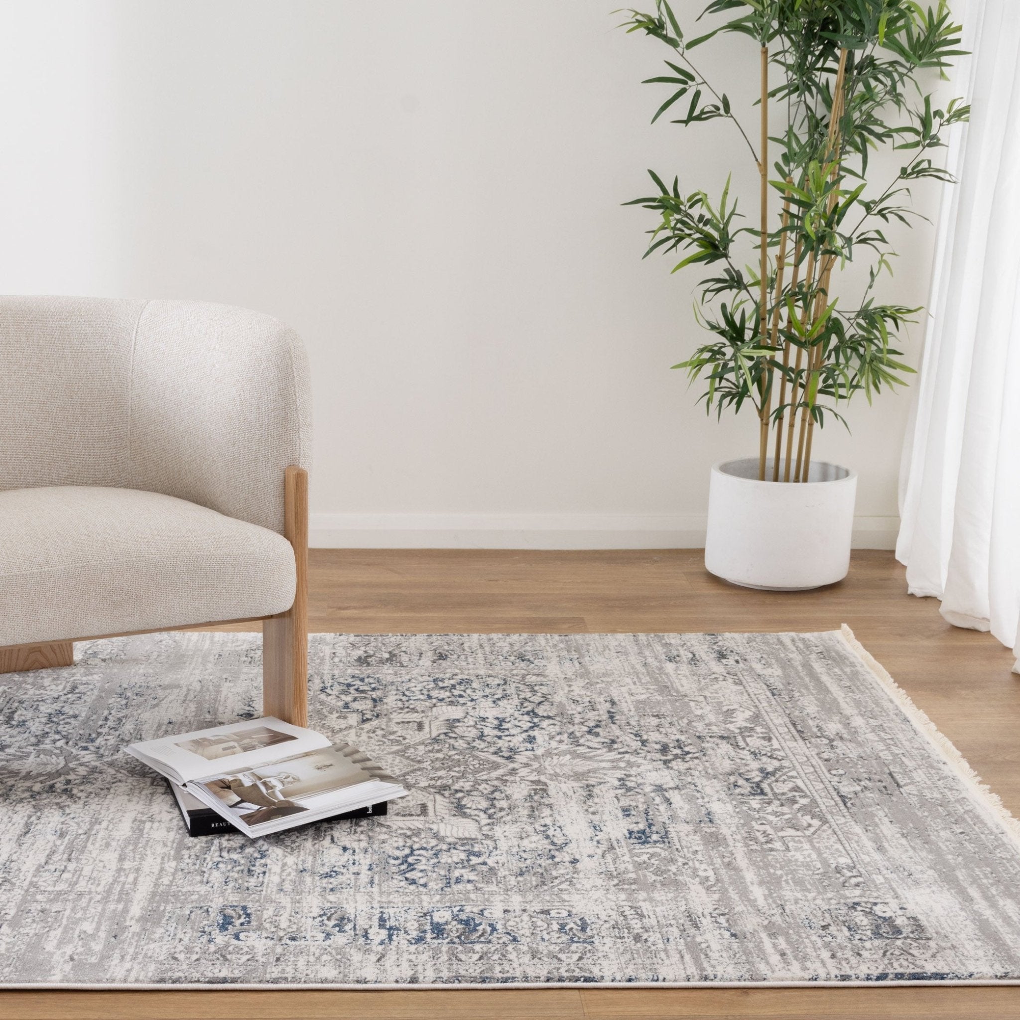 Bohemian Paradise Medallion Grey Blue Rug - Pattern 06 - Floorsome - Rug - BOHE16006GBLU - Rug