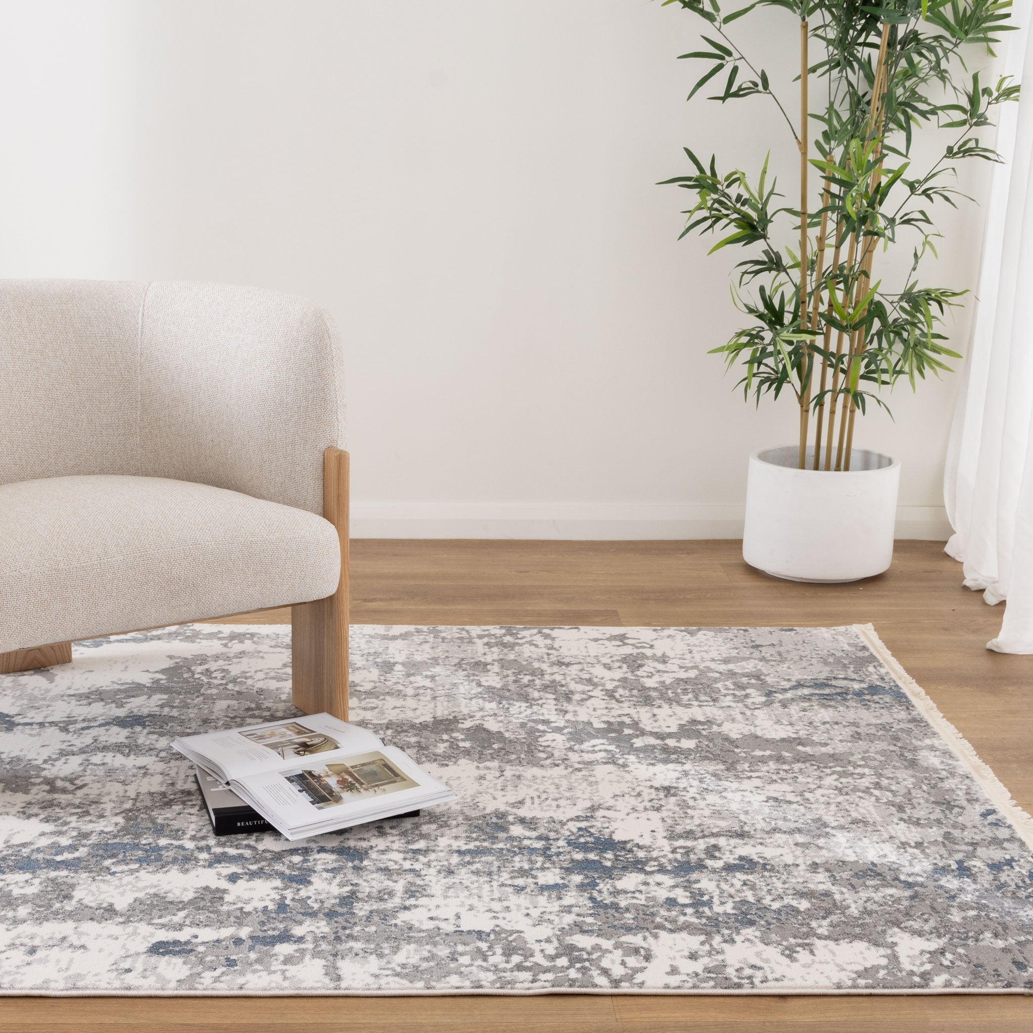 Bohemian Paradise One Modern Grey Blue Rug - Pattern 01 - Floorsome - Rug - BOHE16001GBLU - Rug