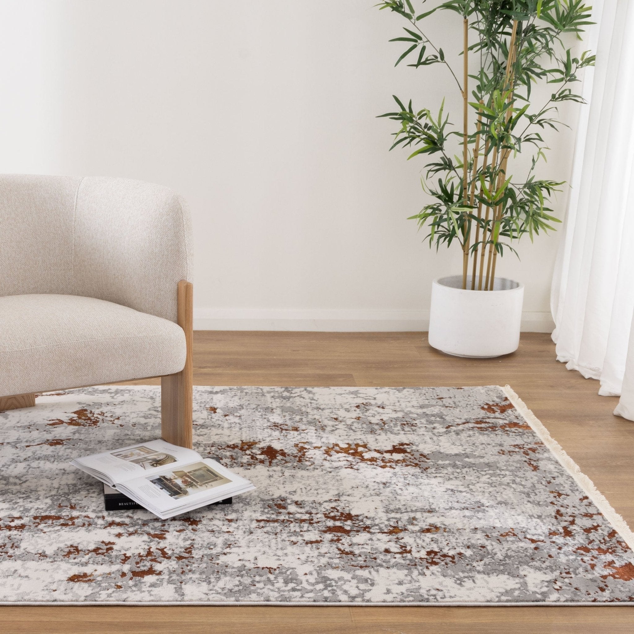 Bohemian Paradise One Modern Grey Terracotta Rug - Pattern 01 - Floorsome - Rug - BOHE16001GTER - Rug