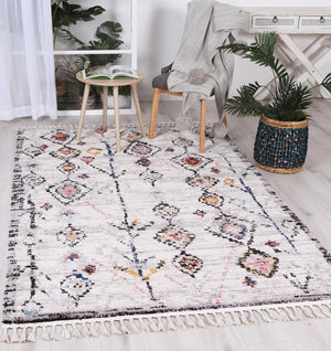 Boho Moroccan Taza White Rug - Floorsome - Modern