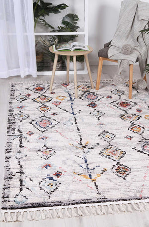Boho Moroccan Taza White Rug - Floorsome - Modern
