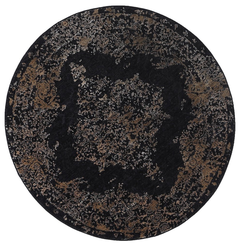 Brooklyn Distressed Medallion Gold Round Rug - Floorsome - Area Rug - BROO20R400GOLD - Area Rug